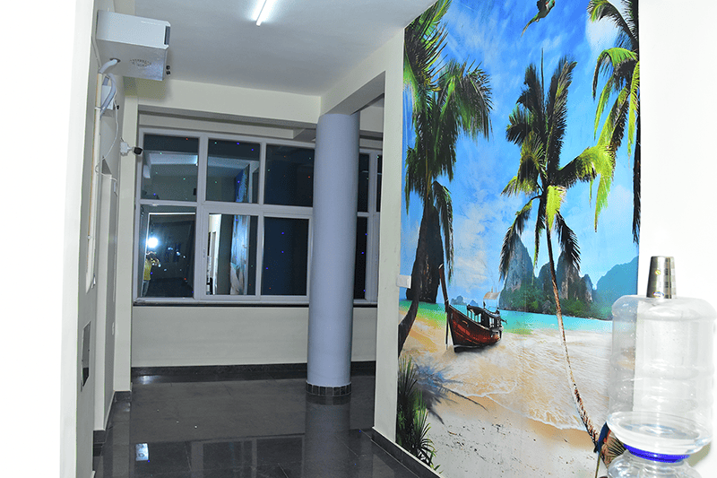 Elegant lighting in the lobby of Sri Madhava Residency